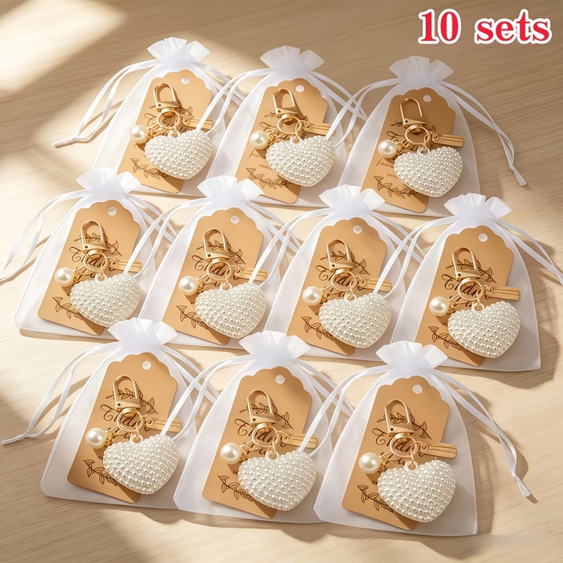 TEMU 30 piezas/10 juegos, juego de llaveros de de perlas de de gran tamaño, (10 llaveros/10 tarjetas/10 bolsas de gasa) Regalo de , Recuerdo de boda,