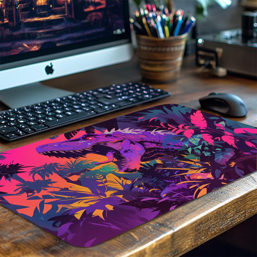 Brightly Colored Dinosaur-Themed Playmat for Card Games