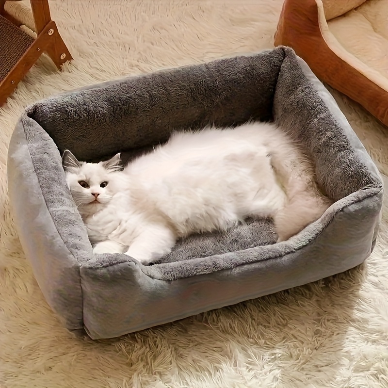 plush square pet bed beige brown soft fluffy cushioned mattress like interior   design easy clean polyester pad for cats small dogs rabbits guinea   indoor outdoor use in living room bedroom balcony ideal for apartments homes space saving square bed   durable fabric cat owners Product details 6