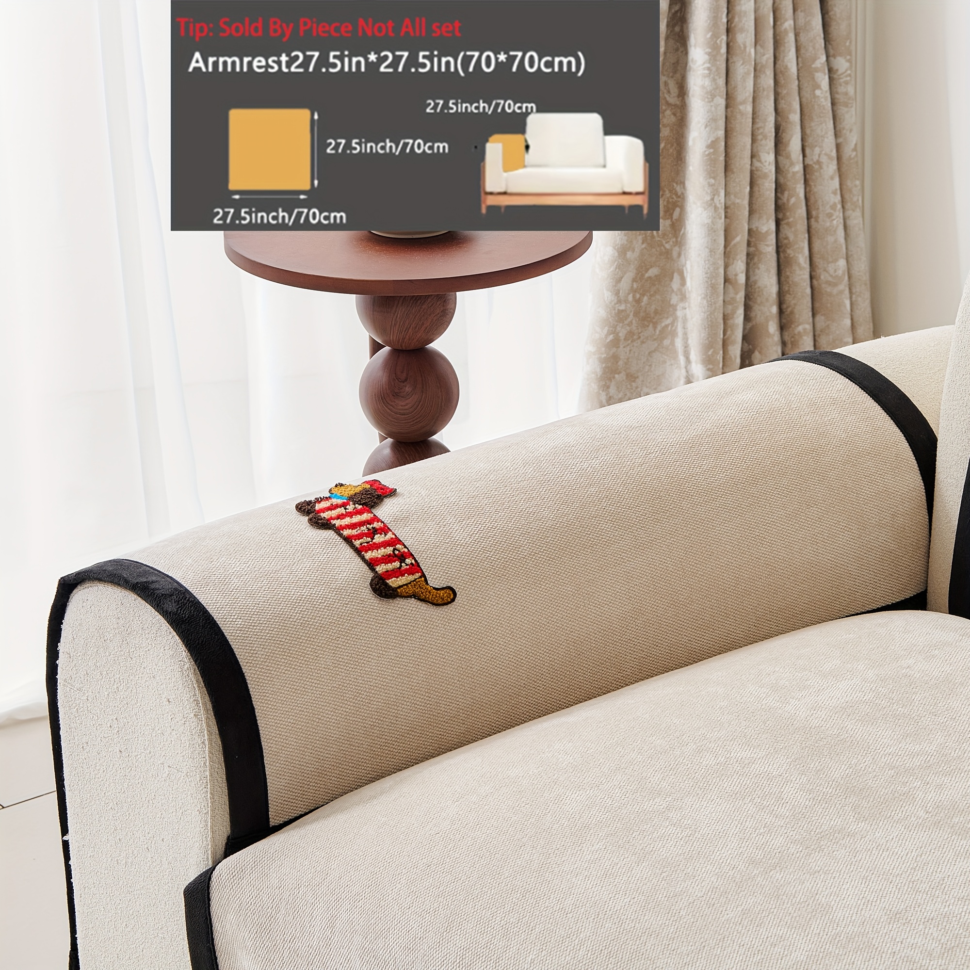 TEMU [sausage Dog] 1pc Cute Pattern Snow Sofa Protective Cover, Anti Slip, Bedroom Living Room Home Decoration Protective Cover, Suitable For 1-4
