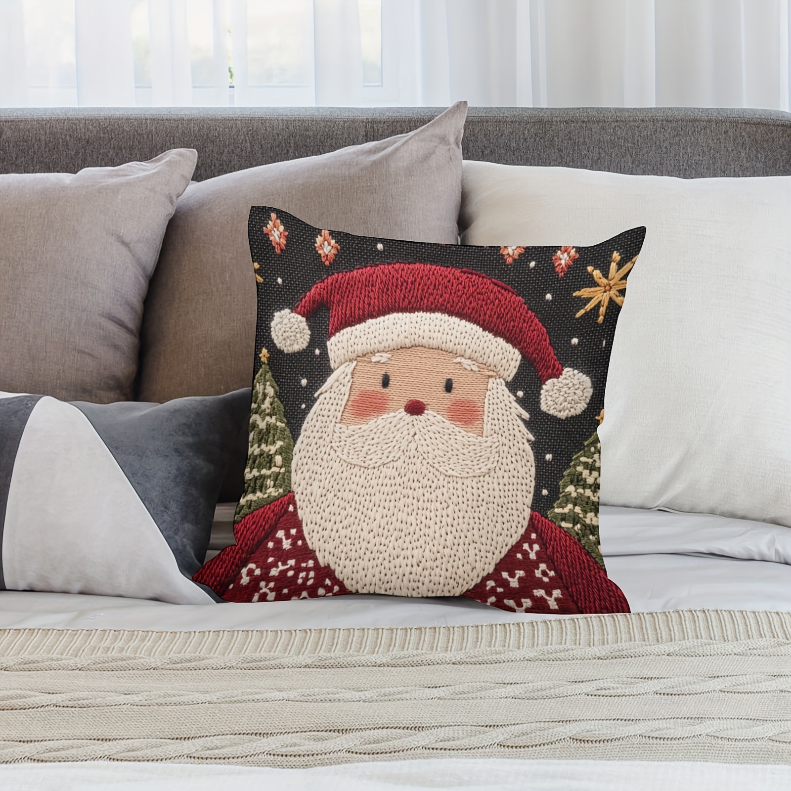 

Cozy Short Plush Christmas Pillow Cover - Room, Machine Washable, Zip Closure, Home Decor, 18x18 Inches Decorative Pillows