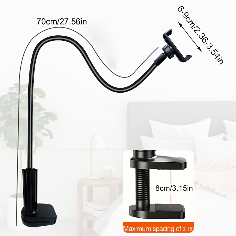 TEMU Support de téléphone à bras long de 37 pouces, rotatif à , conçu un support téléphonique . Il présente une à col de cygne, qui est stable et