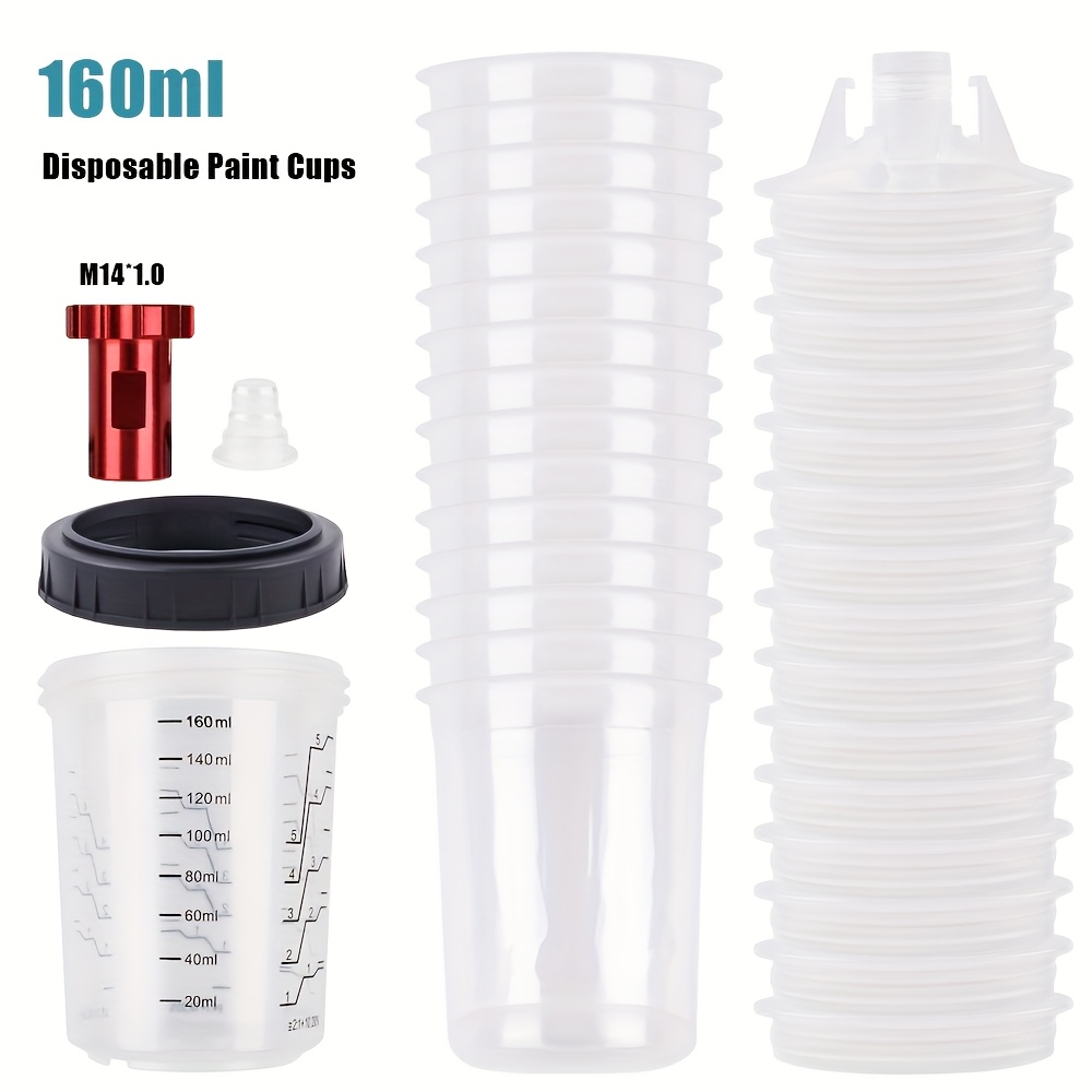 

34pcs/set 160ml Disposable Paint Spray Cups Liners And Lid System And 1 M14*1.0 Adapter, Professional Replaceable Non-washing Paint Sprayer Mixing Cup, Suitable For Car Spray Painting