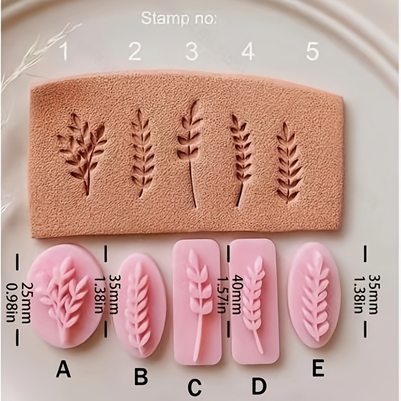 TEMU Juego de 5 sellos de arcilla con diseño de hojas de y plantas, herramientas de estampado de natural de estilo bohemio, adecuados para aretes,
