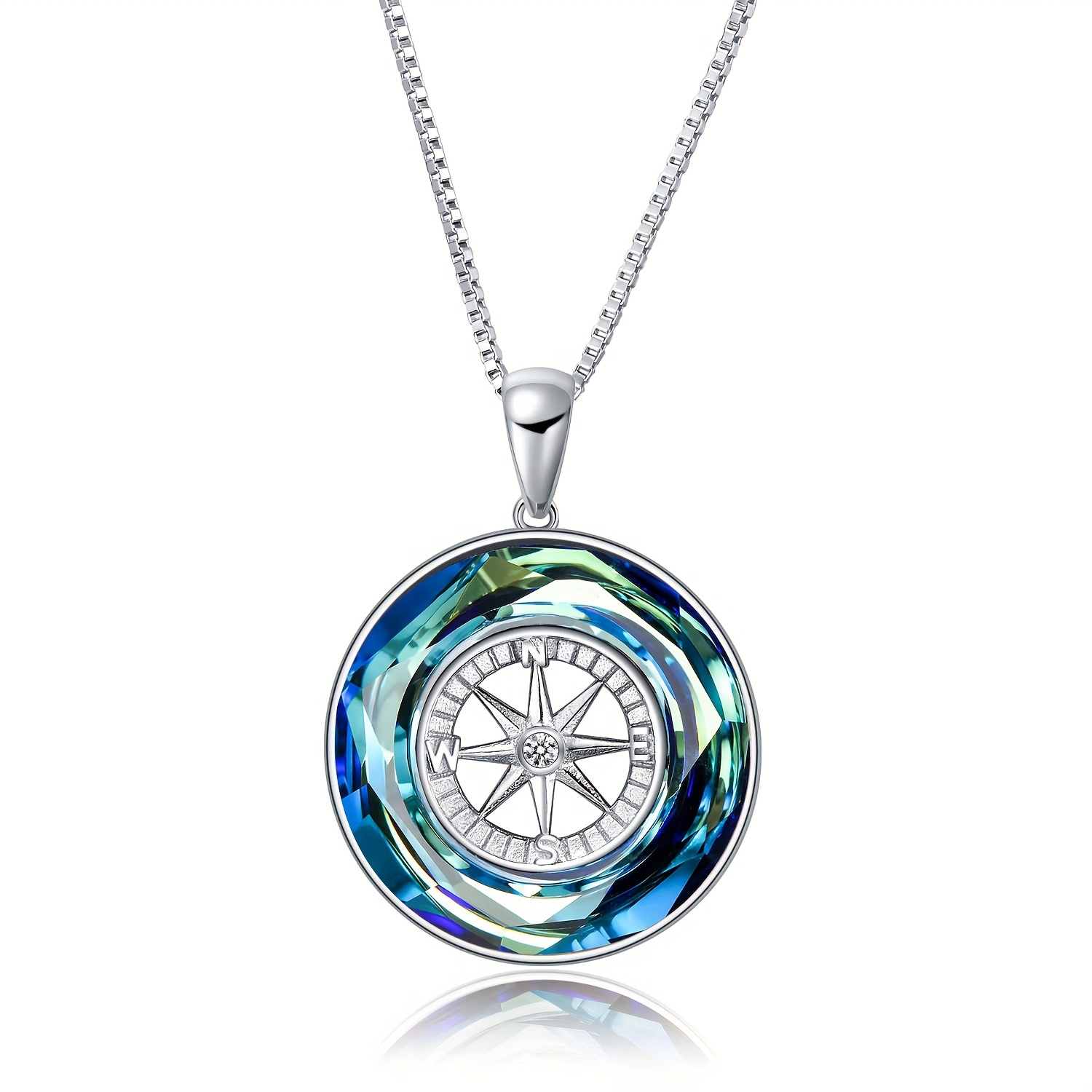 Compass Necklace 925 Sterling Silver Circle Pendant Jewelry
