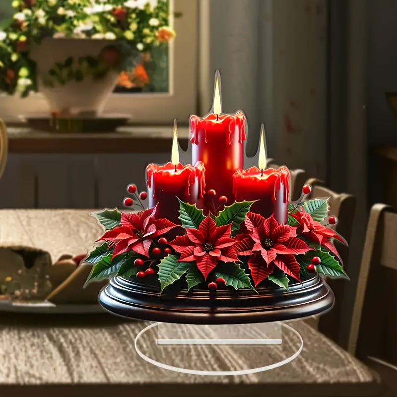 TEMU Christmas Red Centerpiece - Double-sided Acrylic Design, Includes Red , For , , & Decor Gift