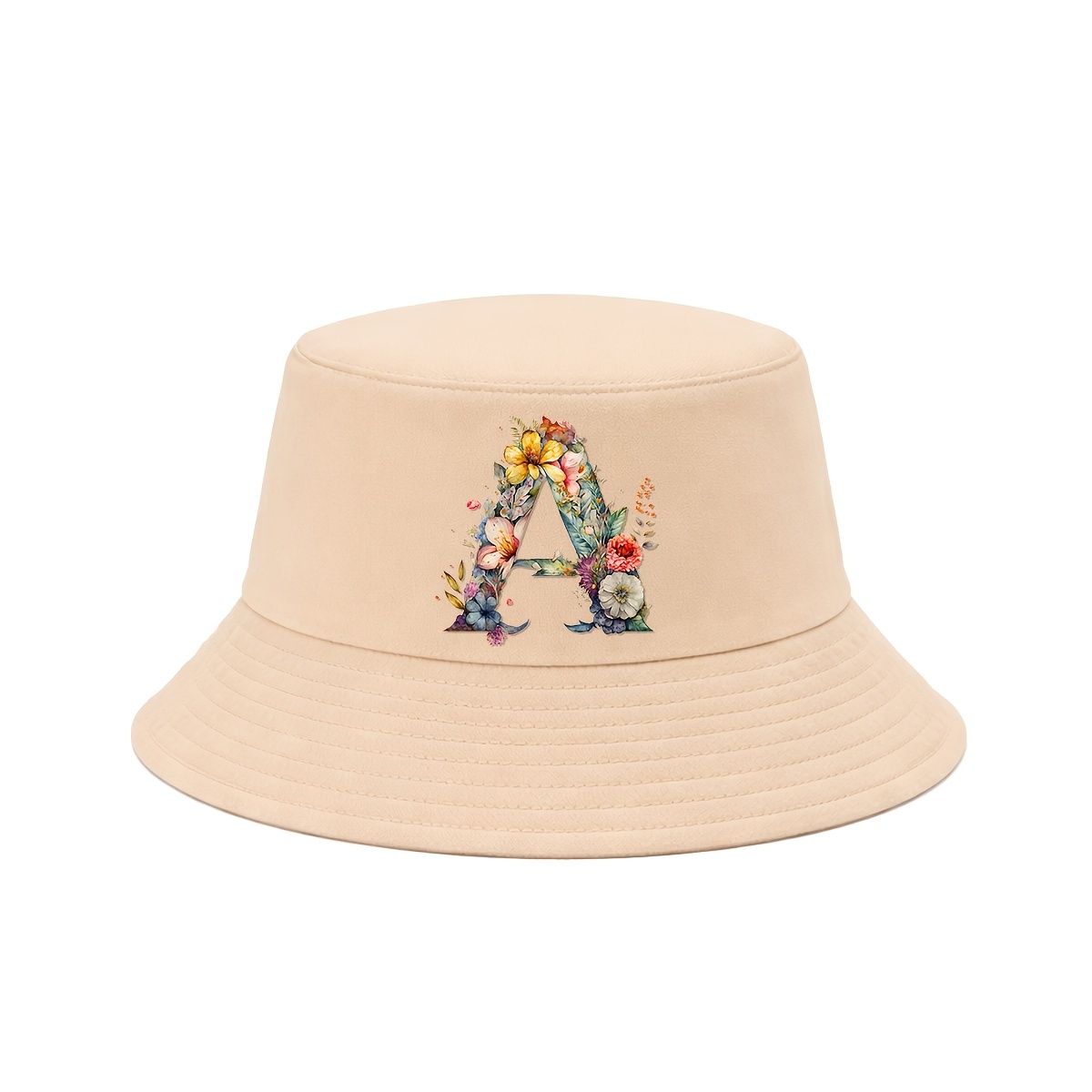 Image of 1pc Girls' Gorgeous Colorful Flower & 26-letter Print Decor Fisherman Hat, Stylish Wide-brim Sun Hat, Ideal For Daily Family , Picnics, Travel, Vacation, School & Back To School, Perfect Gift For Kids