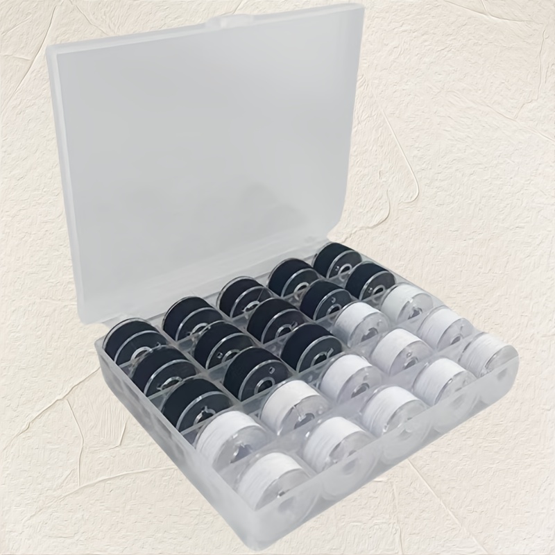 

Lot de 25 Bobines Pré-enroulées, Taille A Classe 15 SA156, 60WT avec Boîtier de Rangement en Plastique Transparent pour Machines à Broder et à Coudre Brother, DIY - Blanc/Noir