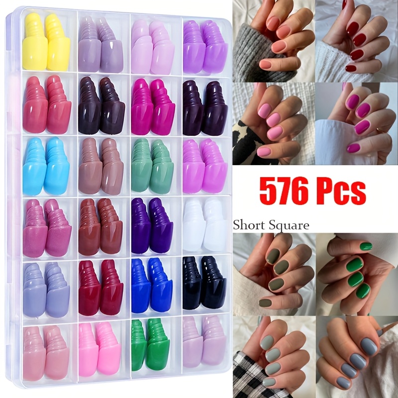 

576pcs Press Nails Medium Ballet Nails 24 Color Nail Nails For Women Life, Travel And Diy 4 Packs Of Clay Tablets 4 Packs Of Resin Artificial Gemstones