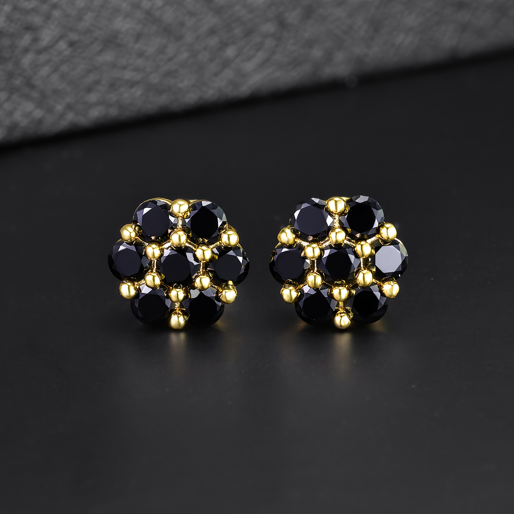 TEMU Un par de aretes vintage de de flores negras, aretes de dos con incrustaciones de circonita sintética negra, aretes estilo hipster para , aretes