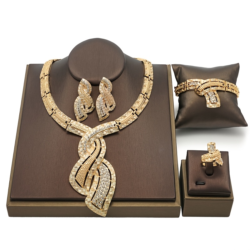 E-shop Europäisches & Amerikanisches Luxus-Schmuckset für Damen: Halskette, Armband, Ohrringe und Ring – für den , Partys, Feste, Hochzeiten und