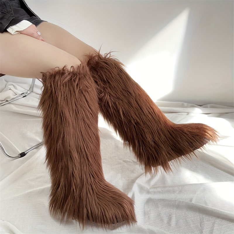 【Anyone more】Tumo Winter Fur Long Middle Boots women's fur knee high boots long plush - Temu