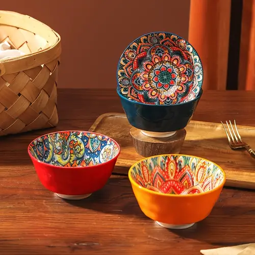 bohemian style ceramic bowls set of 4 4 8 inch microwavable for soup oatmeal salads and desserts home kitchens and restaurants perfect mothers day gift