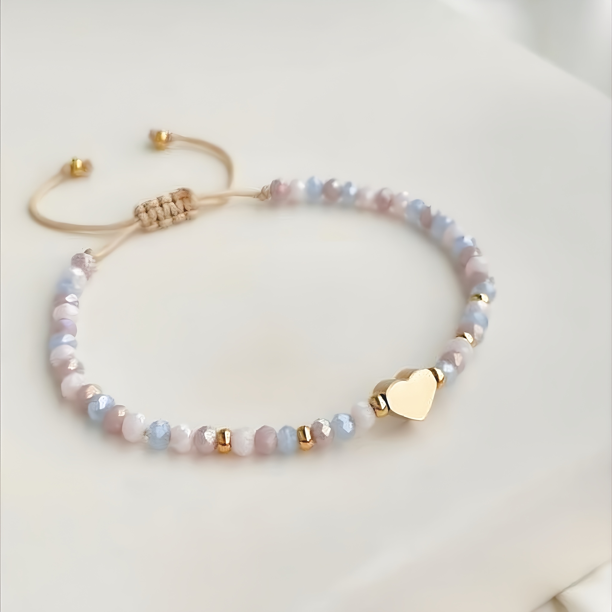 Image of 1pc Bohemian Heart-shaped Glass Bead Bracelet Adjustable Hand-woven Rope Suitable For Women' Wear, Parties, Birthdays & Valentine's Gift - With Handmade, Accessory For Dates/holiday Outfits