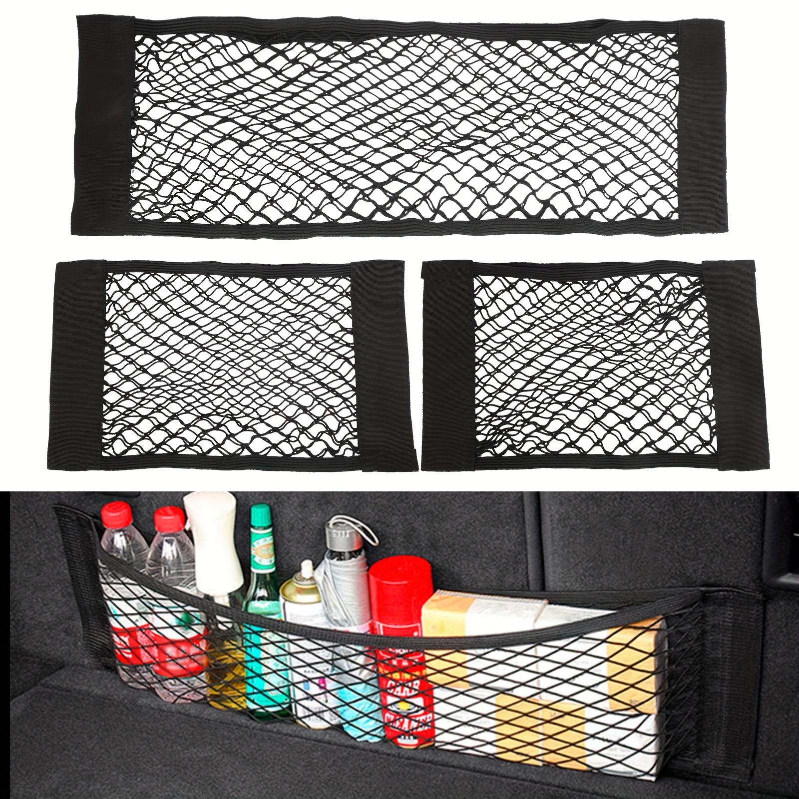 TEMU 3pcs Car Trunk Storage Mesh Bag, Universal Car Trunk Organizer, Durable Rear Mesh Net & Stretchable Elastic Bag, Elastic String Storage Net Bag
