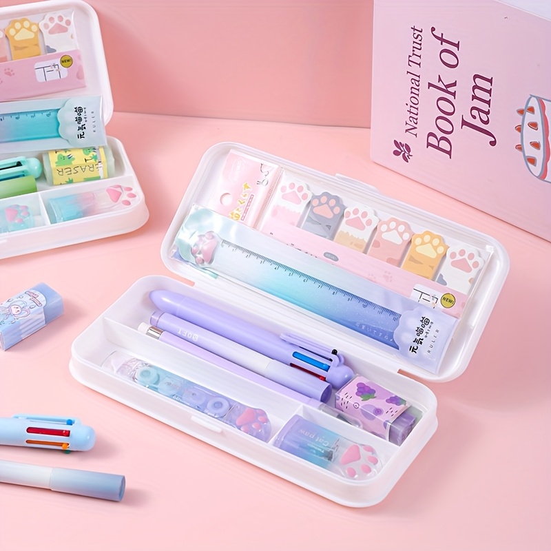 9pcs cute     stationery set   pencil case eraser highlighters and more colorful gradient design retractable pens versatile for   use office supplies   design durable plastic cute stationery Product details 2