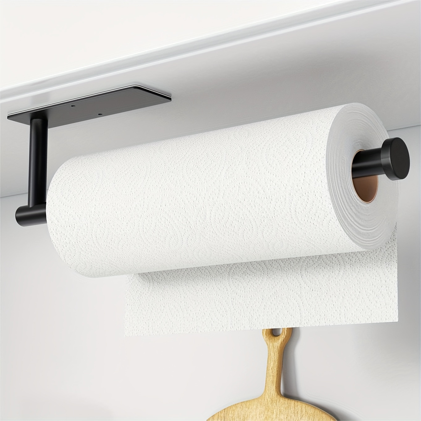 

Sleek Black Stainless Steel Paper Towel Holder - Wall-mounted, Self-adhesive Or Drill Option For , Kitchen & Bathroom Use