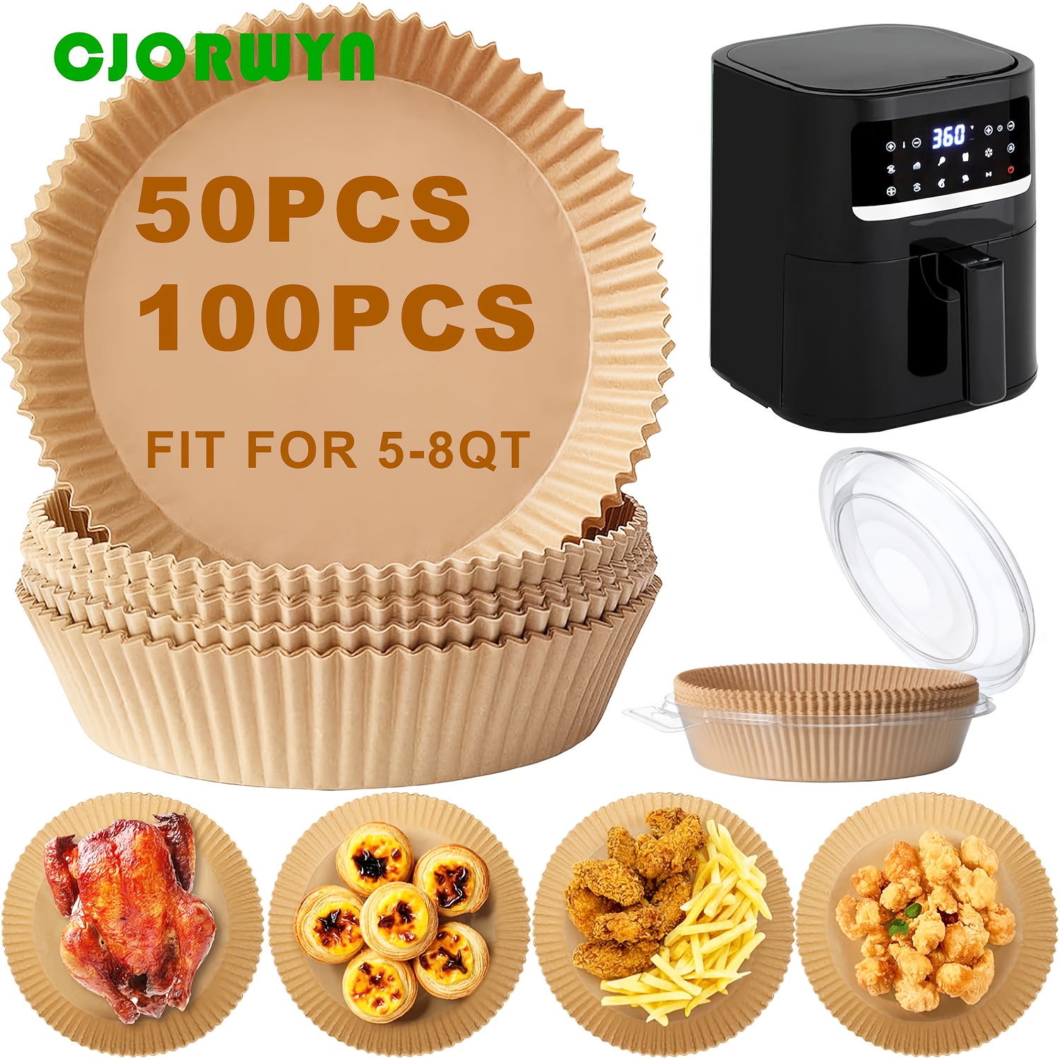 

50/100pcs Cjorwyn Air Fryer Liners, Round Parchment Paper, Disposable Paper Liner For Baking, Air Fryer, Microwave, , Resistant, Free Of (8in)