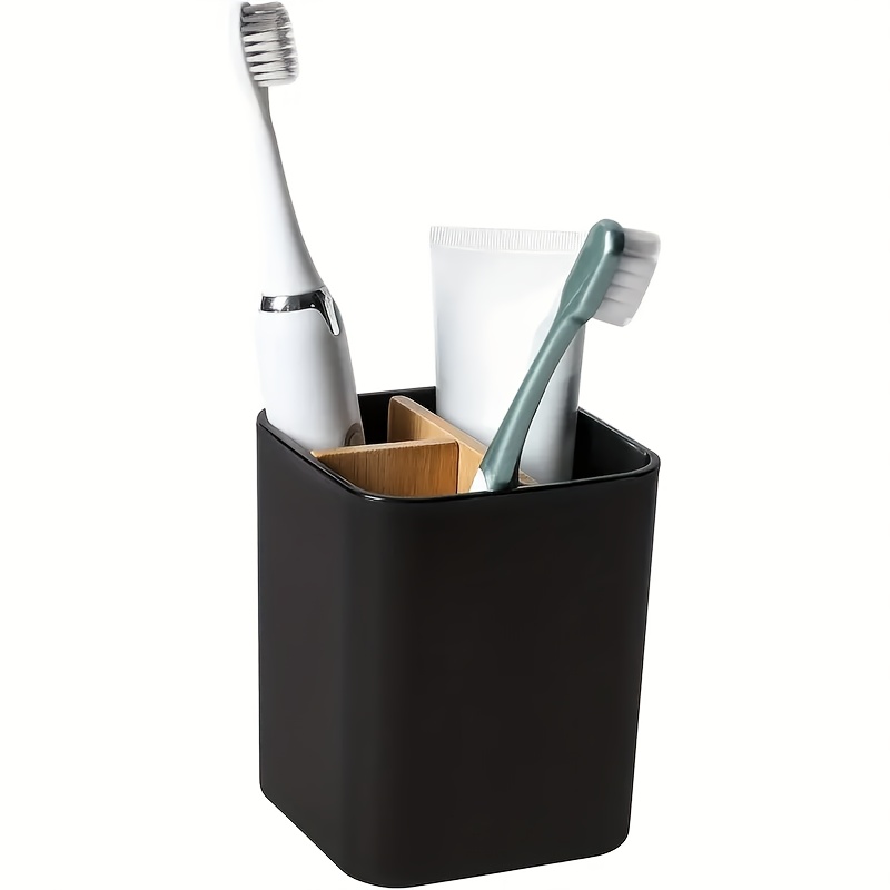 TEMU Bathroom Toothbrush Holder With 3 Slots - Plastic Organizer For Electric Toothbrushes, Toothpaste, Dental Floss, Razors - Easy To Clean,