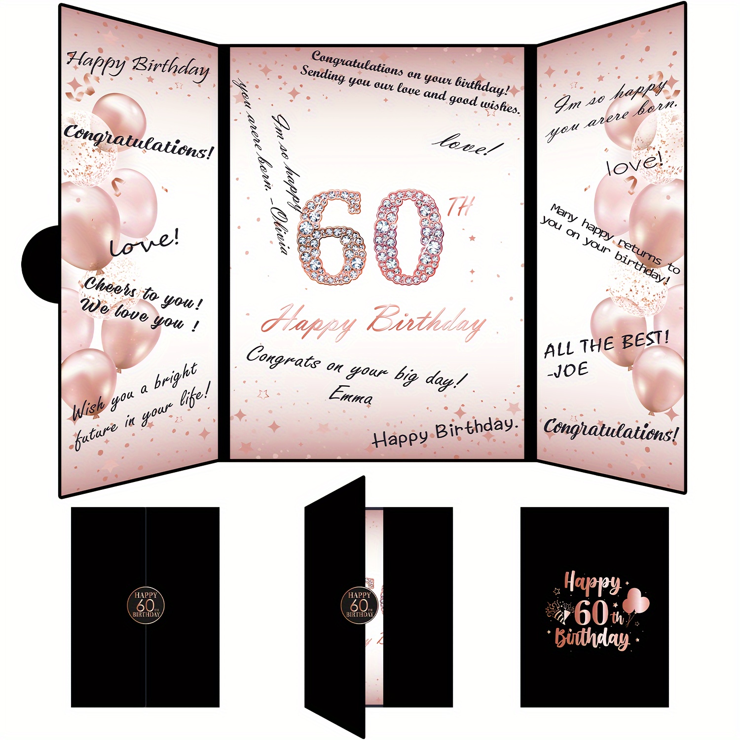 

1-pack Rose Golden 60th Birthday Guestbook For Women, Paper-based Alternative Message Board, 60th Birthday Party Supplies