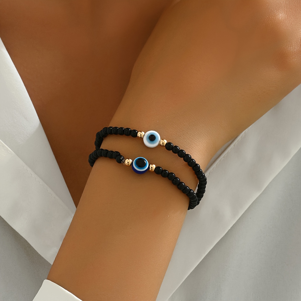 2 Stylish And Minimalist Vintage Hand-beaded Stretch Bracelets, Gift Accessories For