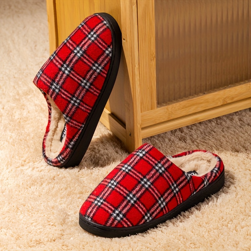 men s cozy   slip-on slippers - thick, non-slip, soft sole winter slippers with fleece lining,   checkered design for indoor  , cozy indoor slippers | classic slipon |   Product details 2