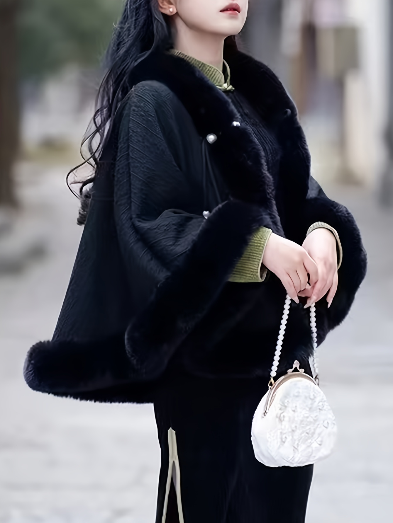 Fur Shawl Fashion Soft Plush Faux Fur Cape Coat Hood Women Winter