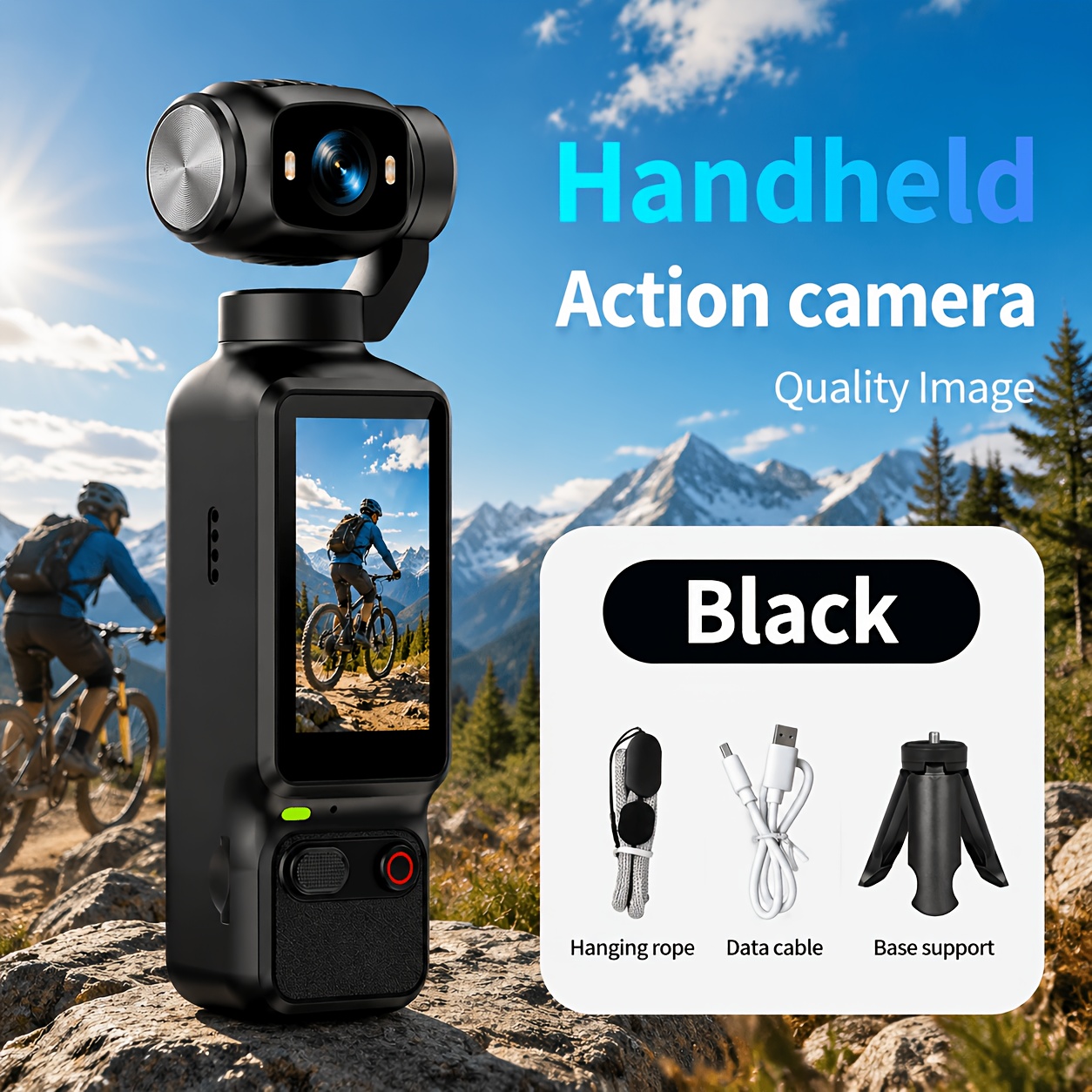 tétel kép multifunkcionális 4k hd kézi kamera - hordozható,  0mah hosszú akkumulátor-élettartam, újratölthető, vloggoló kamera, kézi stabilizátor zseb akció kamera gimbal |  °-os látószög, hordozható és könnyen kezelhető. mini videó és audio zseb kamera