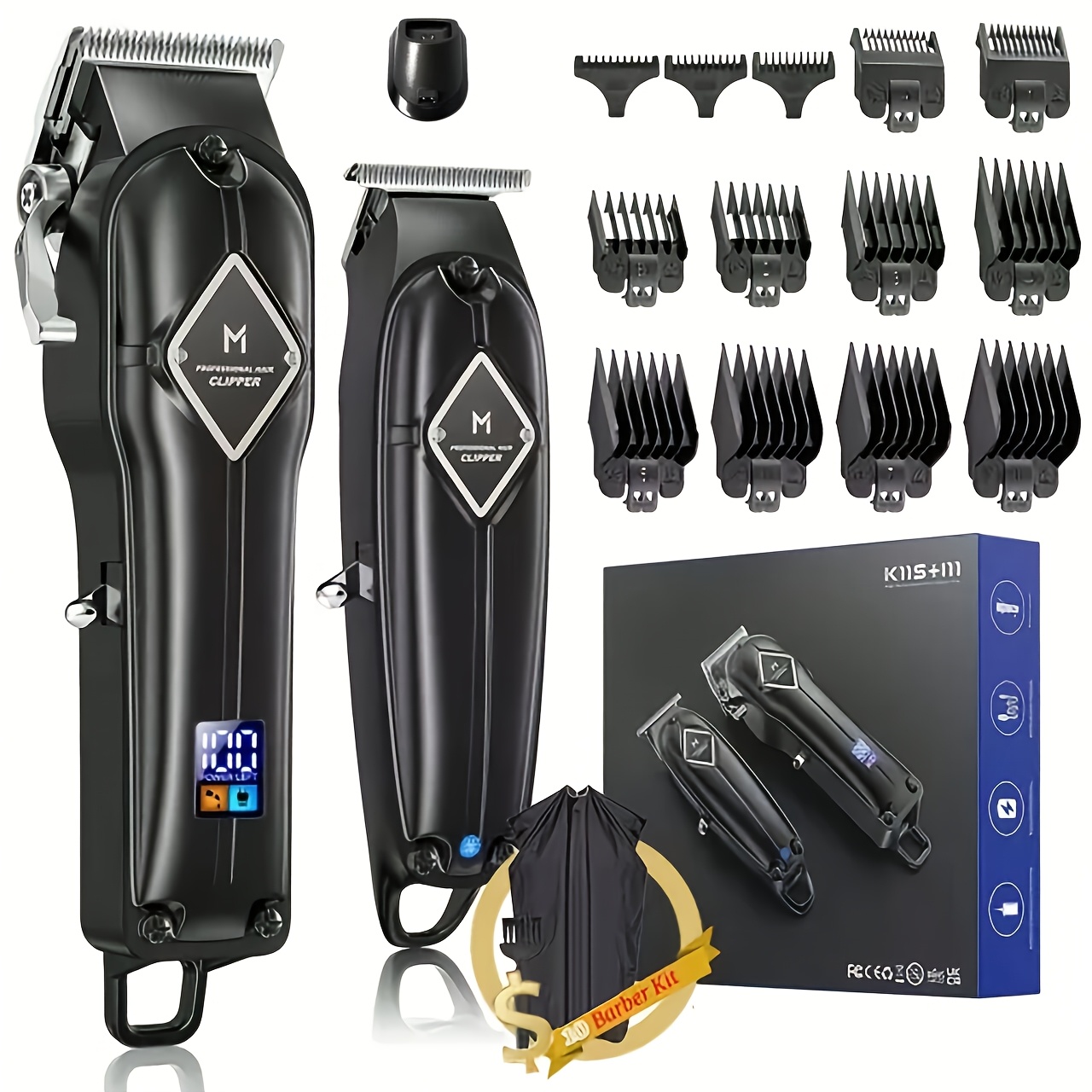 Image of Professional Hair Clippers Beard Trimmer Black With Lcd Display Fast Charging Featuring Precise Grooming & Styling For Barbers & Home Use For Man Christmas Gifts