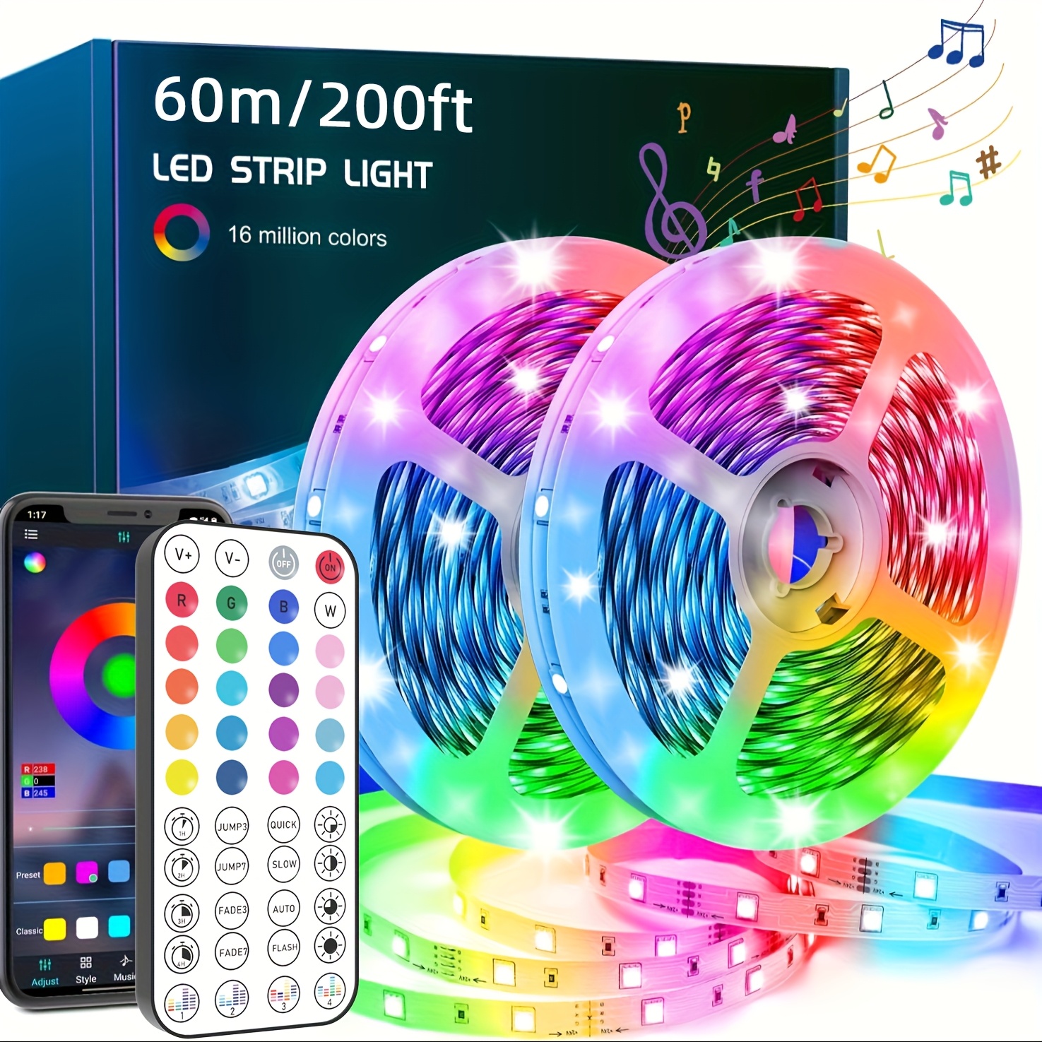   extra long 300ft 16ft smart led strip lights for bedroom rgb led lights with app and remote control home decor music sync color changing lights for room party holiday decor light strip wedding decor ambiancet strip lighs christmas