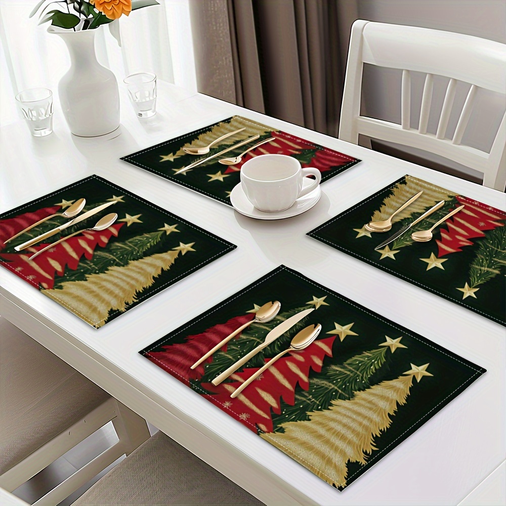 TEMU 4 nappes de table de Noël de 12X18 pouces, avec un motif d'arbre de Noël, parfaites pour les tables à manger, les décorations festives de Noël,