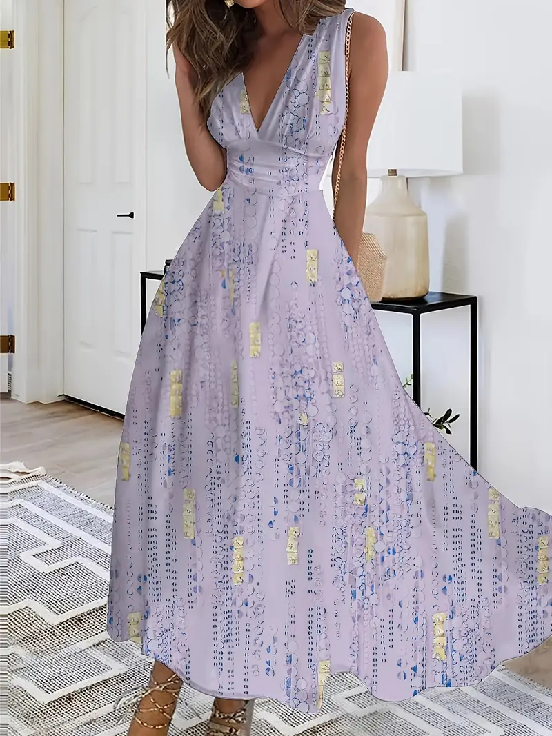 womens elegant v neck sleeveless a line dress floral print semi sheer lightweight fabric breathable versatile for casual to formal occasions attire medium fabric Product details 17