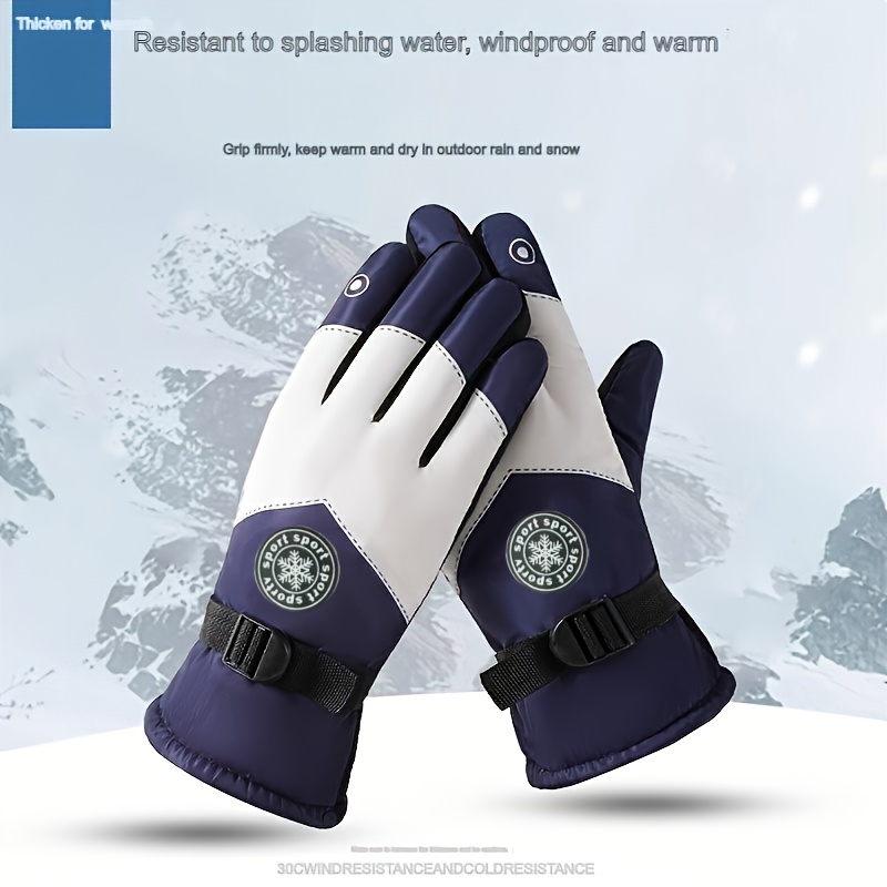 

2-pack Thickened Fleece Lined Ski Gloves, & Warm, Non-slip Grip, Skin, Hook-and-loop Closure, Non-woven Fabric, For , Outdoor Cycling & Motorcycle Sports