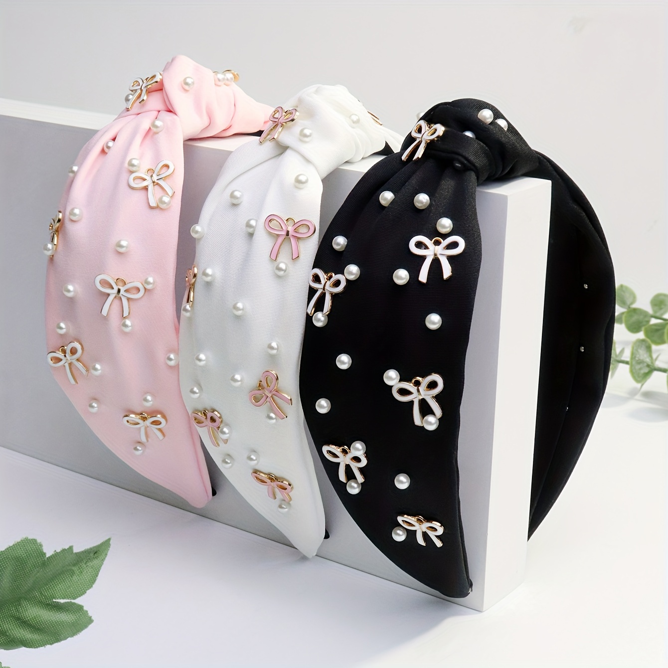 

Elegant Polyester Headband For Women With Alloy Bow, Solid Color Knotted Wide Fabric Hairband, Sweet Style Dress Up Hair Accessories - Single Piece