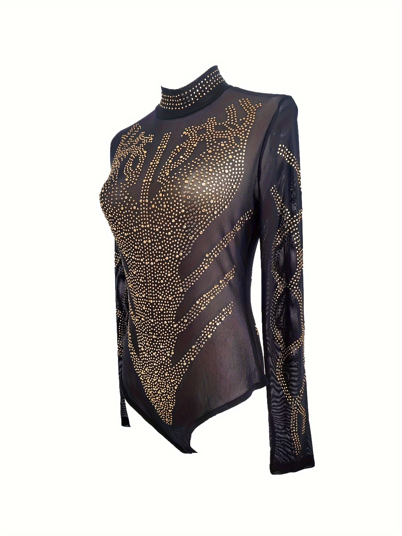 Sexy Black Bodysuitsexy Rhinestone Mesh Bodysuit For Women - High