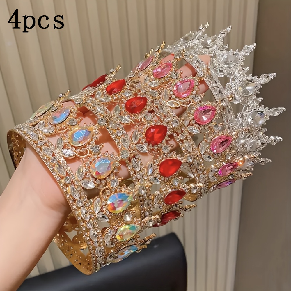 TEMU 4pcs Heavy Crown Hair Accessories Baroque Retro Style Hollow Patterns+multi Scattered Arrangement Design Texture Full Of Bridal And Bridesmaid