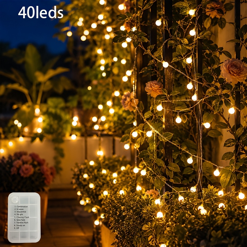 TEMU 236-inch Warm White Mini Outdoor String Lights, Battery-powered Hanging Twinkling Spherical Lights, 8 Lighting Outdoor Camping Lights, Suitable