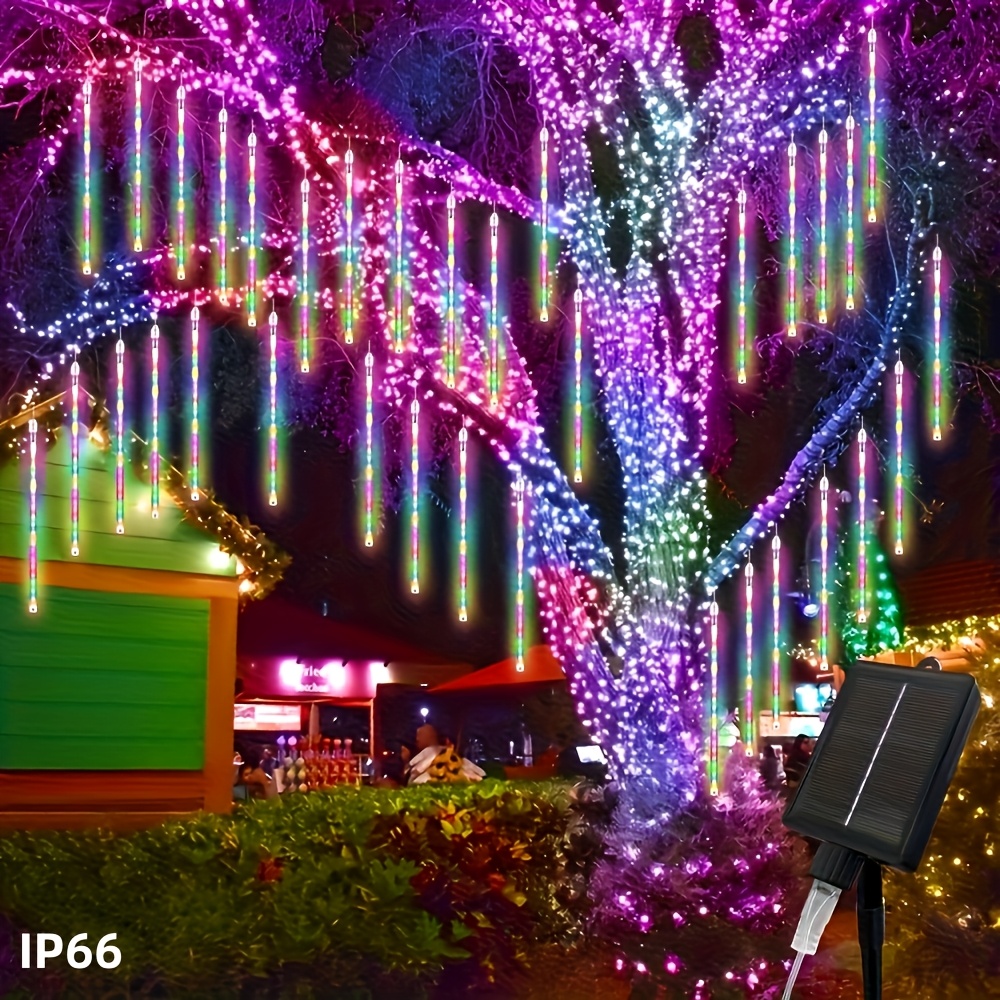 TEMU Solar Meteor Shower String Lights, Outdoor Solar Lights, Courtyard Garden Decorative Light Strings, Christmas And Halloween Decorative Lighting