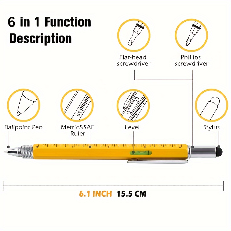 1 2 pcs multi functional tool pen creative 6 in 1 screwdriver level scale pen   head ballpoint pen details 2