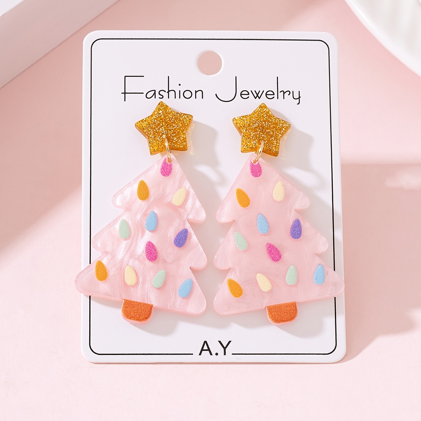 TEMU 1 Paire de Boucles d'Oreilles de Noël Rose Arbre de Noël à Sequins, Design Imprimé, Mode Femme, Idéales pour les Fêtes et Cadeaux