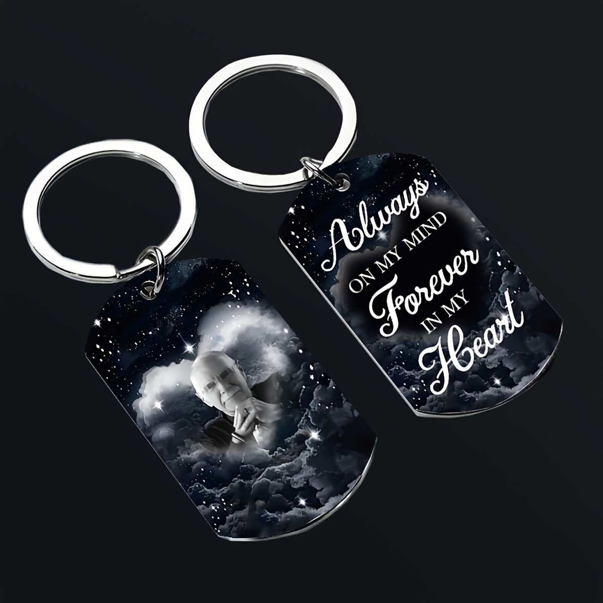 

1pc Custom Memorial Photo Keychain - Personalized Stainless Steel Pet Tag With Double-sided Print, " On " Design, Perfect Remembrance Gift For , Anniversary Or Birthday Present, Memorial Keepsakes