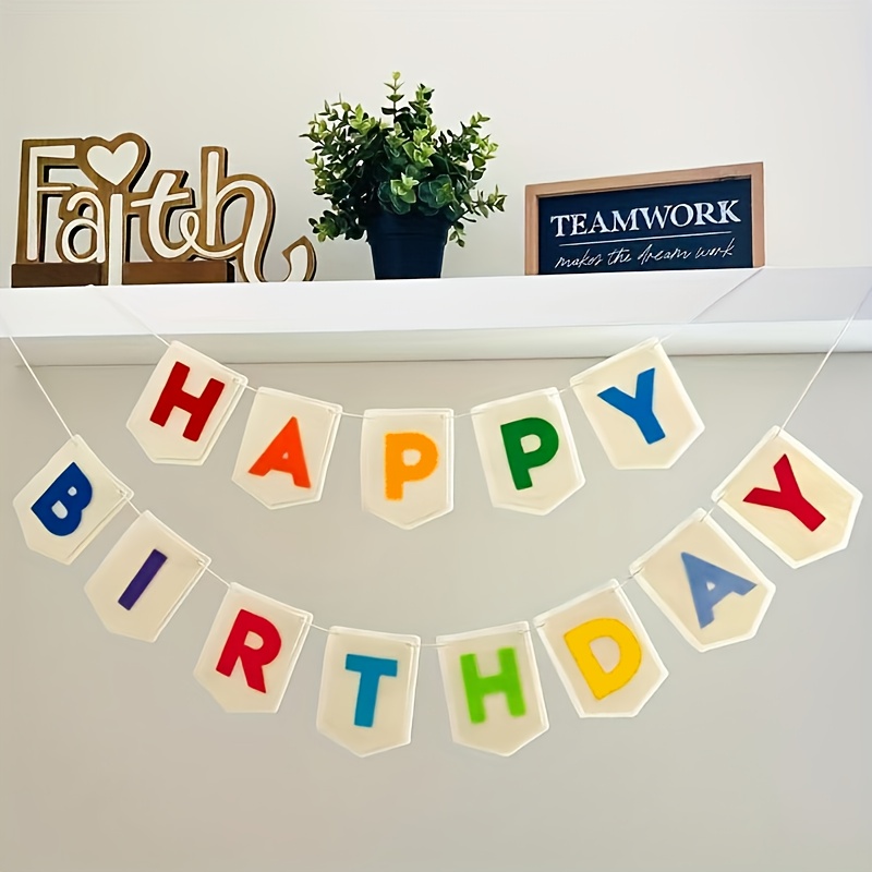 Image of 13pcs/set Boho Happy Birthday Banner Pre- Multicolor Felt Hanging Banner Easy To Hang Bunting Garland For Birthday Party Backdrop Decor