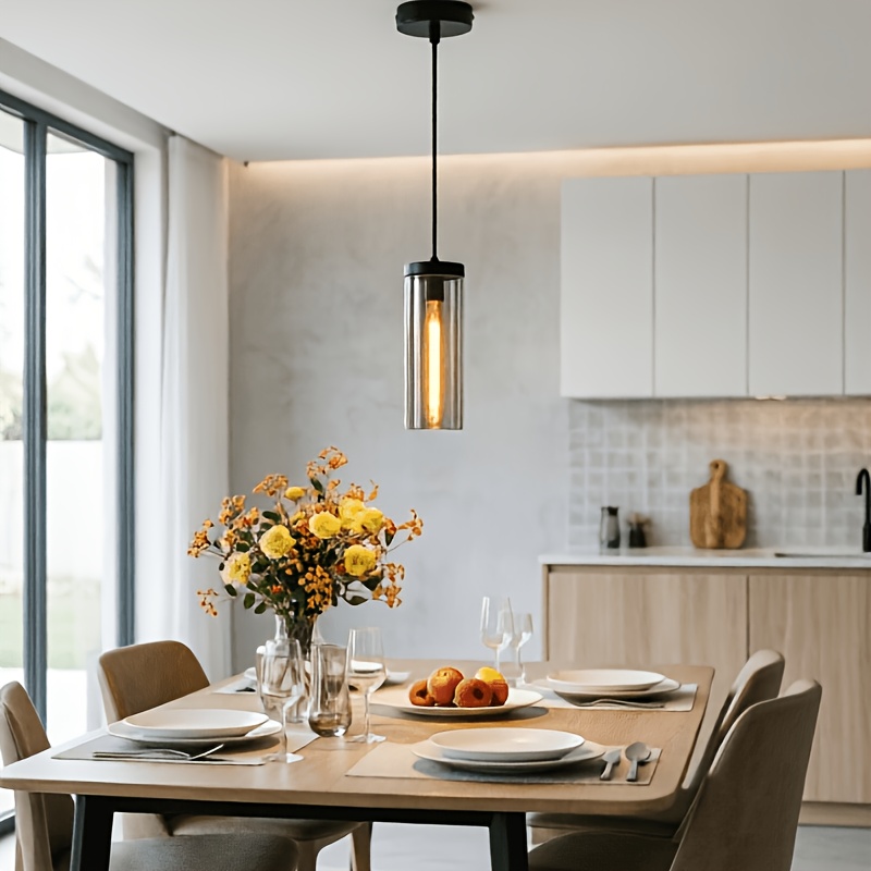 Image of Pendant Lamp With Lampshade, Featuring Smoke-coloured Glass And Adjustable Height E27 | Suitable For Dining Rooms, Bedrooms, Studies, And (bulb Not Included)