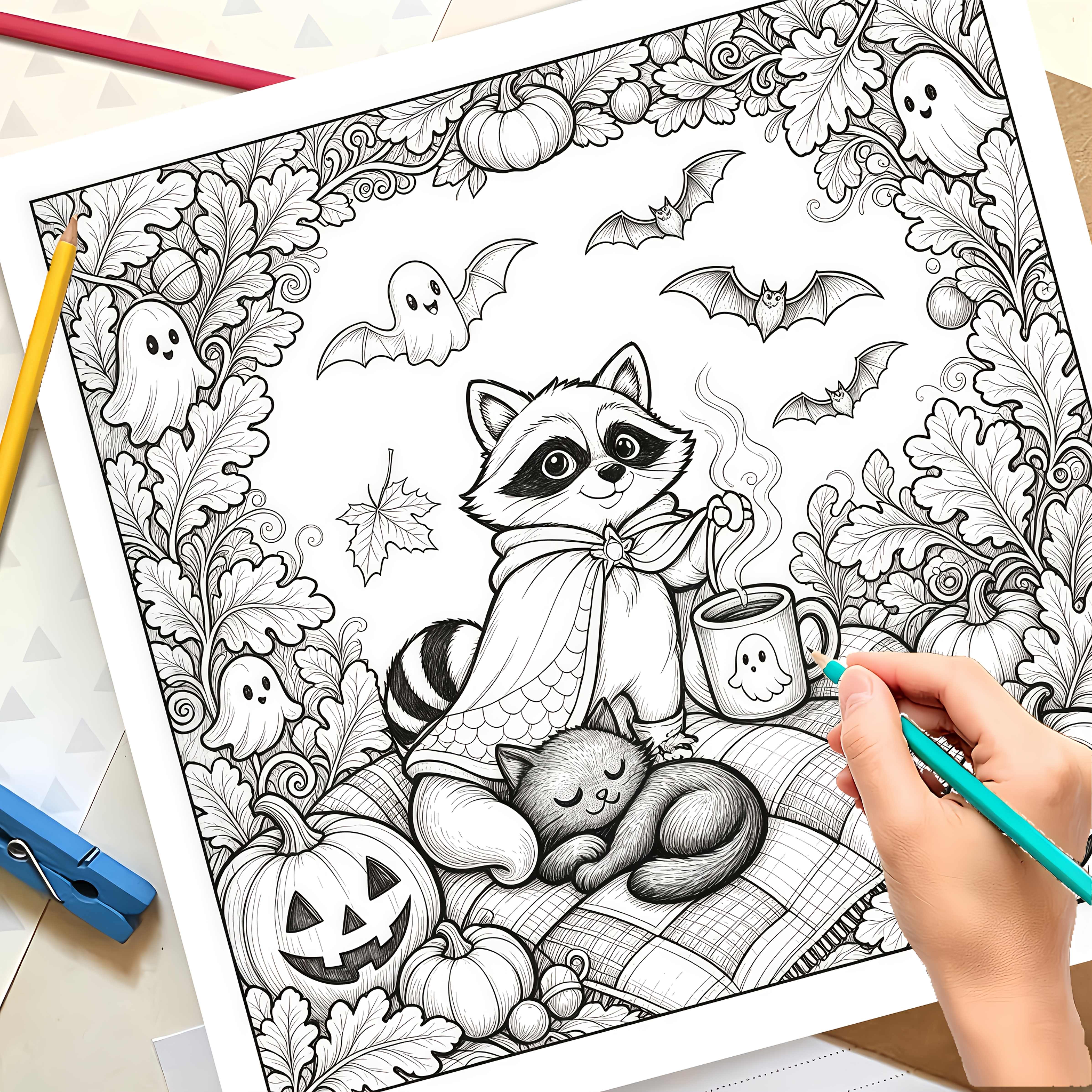 TEMU 1pc 7.87 X 7.87 Inches "spooky Pumpkin Autumn" Theme Coloring Book, 24 Pages Single-sided Printed Large Font Easy To Color Adult Coloring Book,