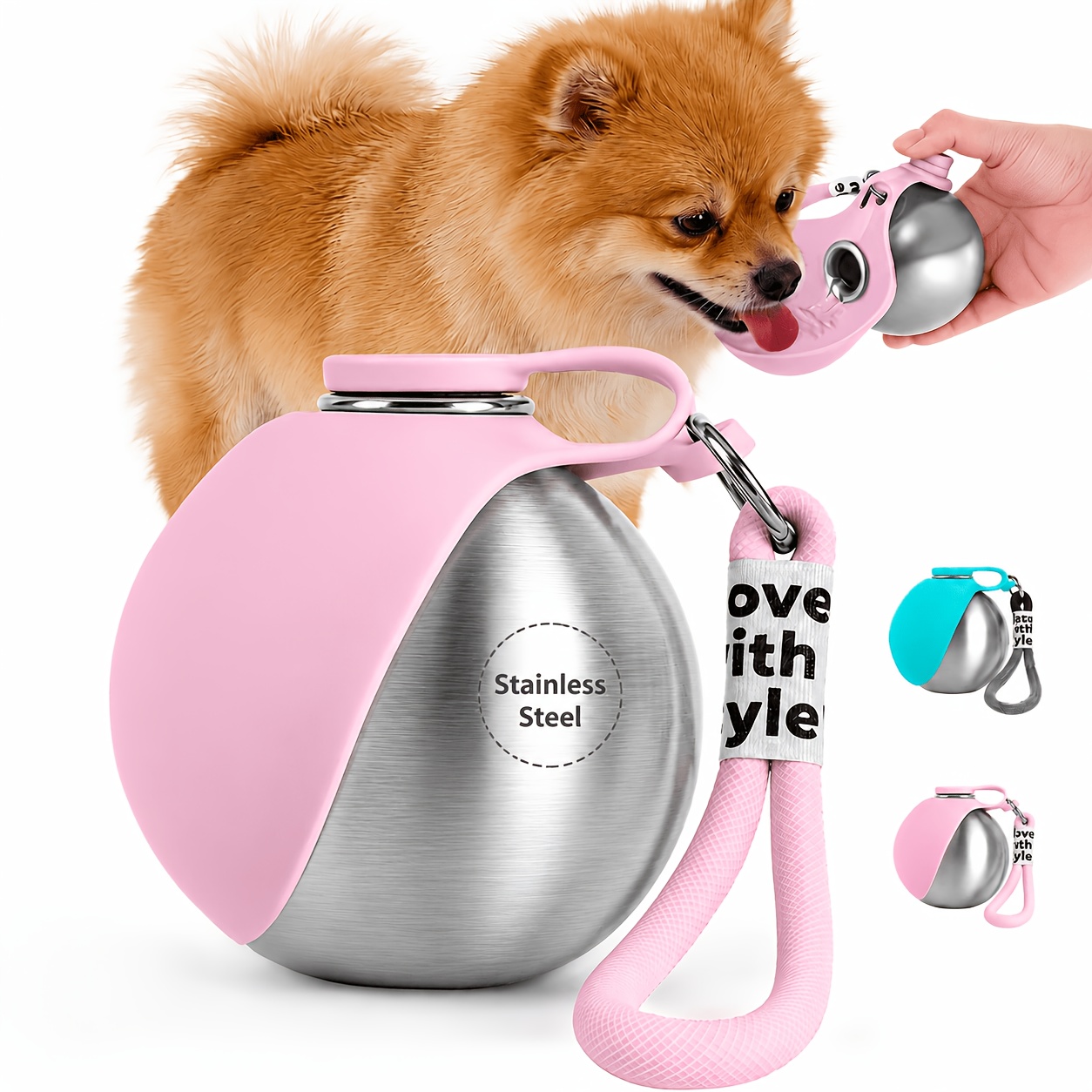 Image of Portable Dog Water Bottle, Leak-proof Stainless Steel Pet Travel Water Bottle With Bowl, Drinking Feeder For Pets Outdoor Walking, Travel, Food Grade Material (9.64 Oz/285ml)