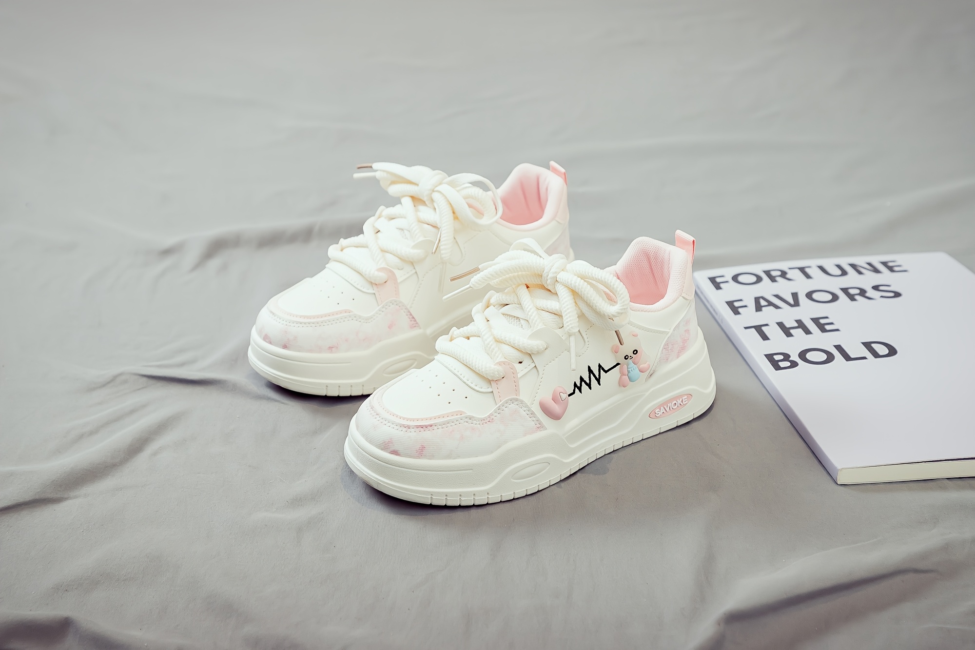 Women's White Platform Sneakers - Chunky Platform Shoes with Upper & PVC Sole, Lace-Up Mid-Top Casual Athletic Wear Suitable for Spring/Autumn, - Comfortable Footwear, Women Shoes