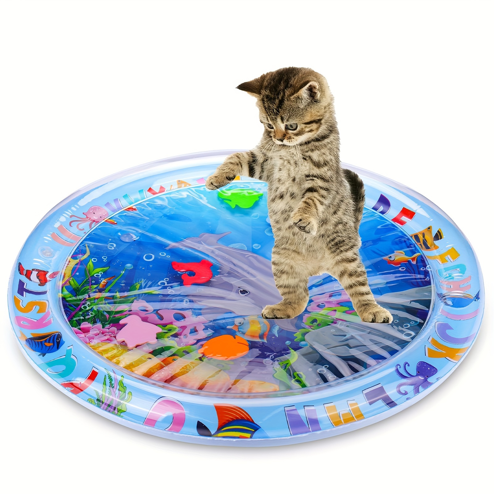 

Ocean-themed Inflatable Cat Play Mat With Floating Fish Toy - Interactive Water Sensory Pad For Indoor Cats, Cooling & Exercise Cat Fish Toy Flopping Fish Cat Toy