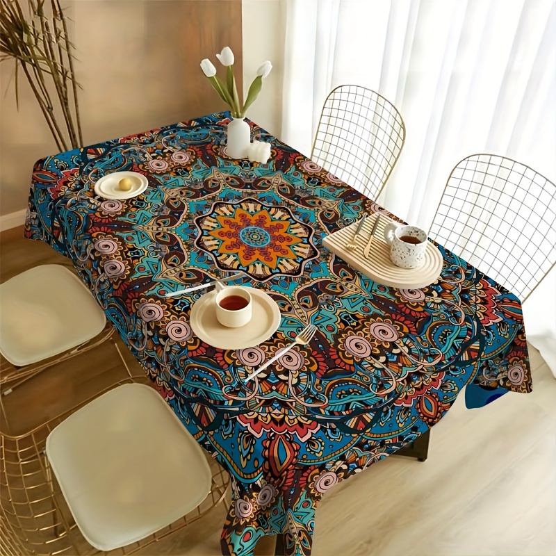 

1pc Tablecloth, Bohemia, Mandala Rectangular Tablecloth, Waterproof Colorful Rectangular Courtyard Dining Table Set, Boho Cloth Set For Backyard Bbq Picnic Mat, Home Kitchen Decoration