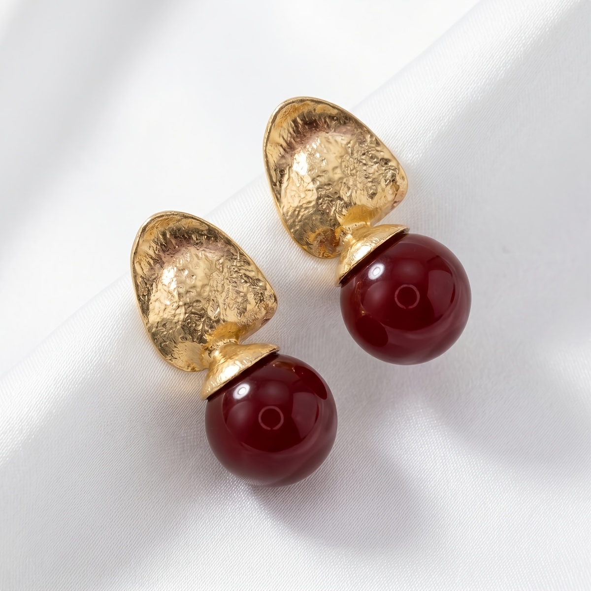 TEMU Un par de aretes de lujo , artísticos y de cuentas esféricas con estética estilo Hong , adecuados para fiestas, vacaciones y bailes