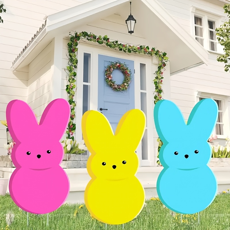 

3-pack Easter Bunny Yard Signs, 24-inch Plastic Stake Decorations In Pink, - Outdoor Lawn & Garden Decor For Easter Party Celebrations - No Electricity Or Feathers Required